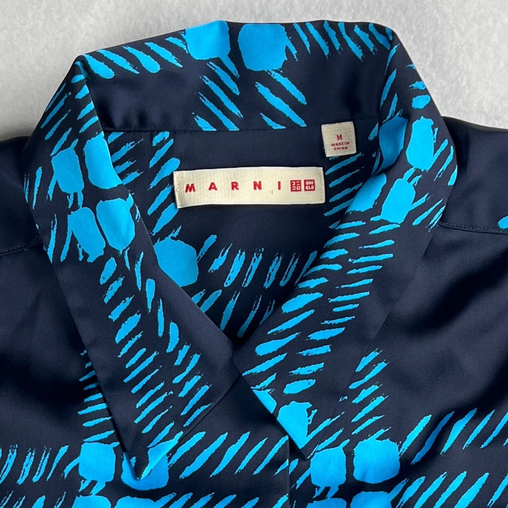 Marni x Uniqlo Women's Oversized Plaid Print Short Sleeve Top Blue Black Medium - Picture 6 of 7
